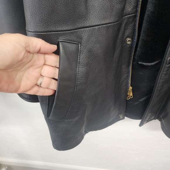 Max USA Womens Y2K Black Faux Fur Lined Genuine Leather Full Length Jacket Sz M‎ - Picture 10 of 15